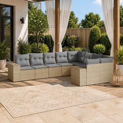 Outdoor Garden Sofa Set 9 Piece Patio Furniture with Cushions Beige Rattan