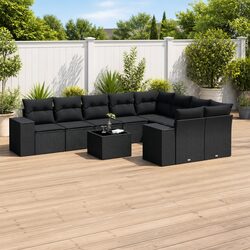 Garden Sofa Set 10 Piece Outdoor Furniture Black Poly Rattan Modular Patio