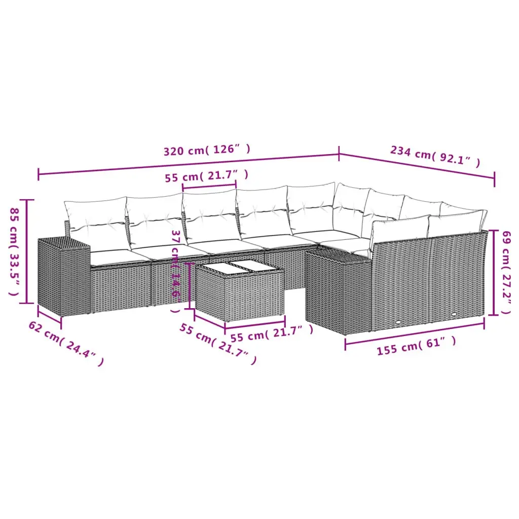10 Piece Garden Sofa Set for Outdoor Living