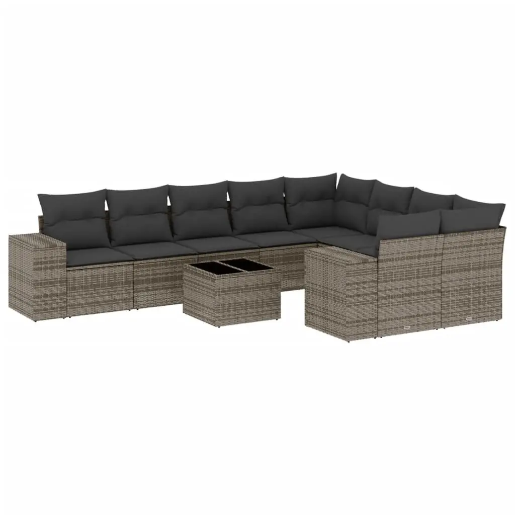 Garden Sofa Set PE Rattan 10 Piece Outdoor Furniture Grey Patio Seating