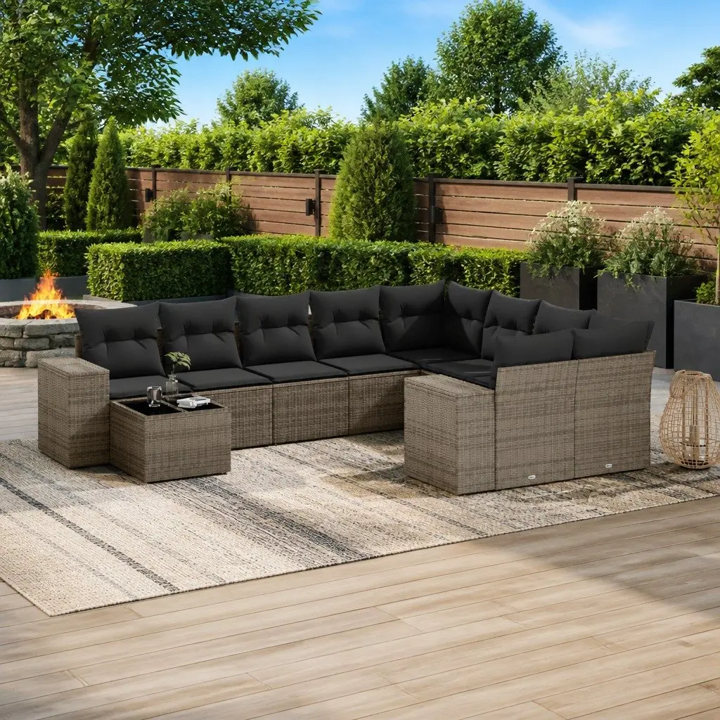 Garden Sofa Set 10 Piece Outdoor Furniture Grey Poly Rattan Modular Patio