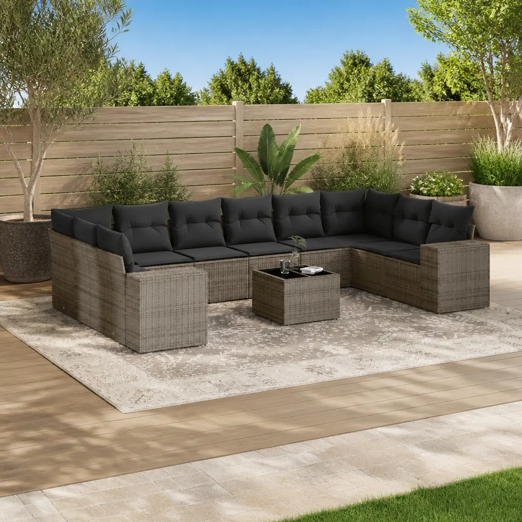 Garden Sofa Set PE Rattan 11 Piece Modular Outdoor Furniture Grey