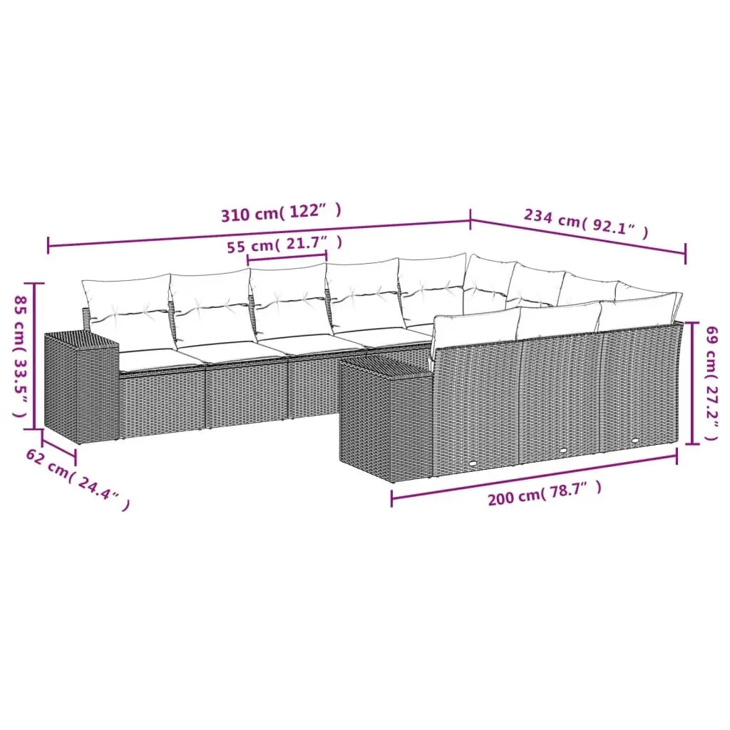 Garden Sofa Set 10 Piece PE Rattan Modular Outdoor Furniture Black with Cushions