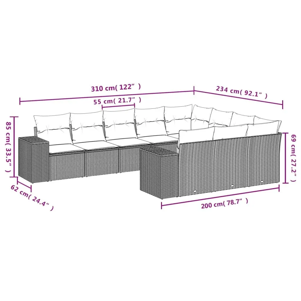 Garden Sofa Set PE Rattan 10 Piece Modular Outdoor Furniture Beige Cushions