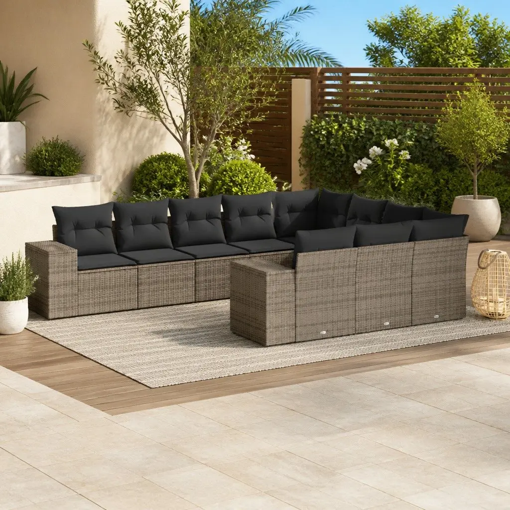 Modular Outdoor Furniture Sofa Set Grey Rattan 10 Piece Cushions Patio Seating