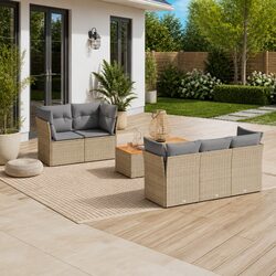 Garden Sofa Set 6 Piece Outdoor Furniture Patio Beige Rattan Modular Sectional