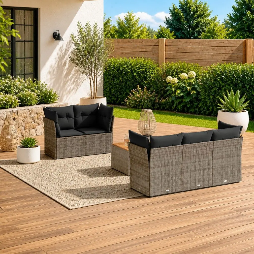 Garden Sofa Set PE Rattan Modular 6 Piece Outdoor Furniture Grey