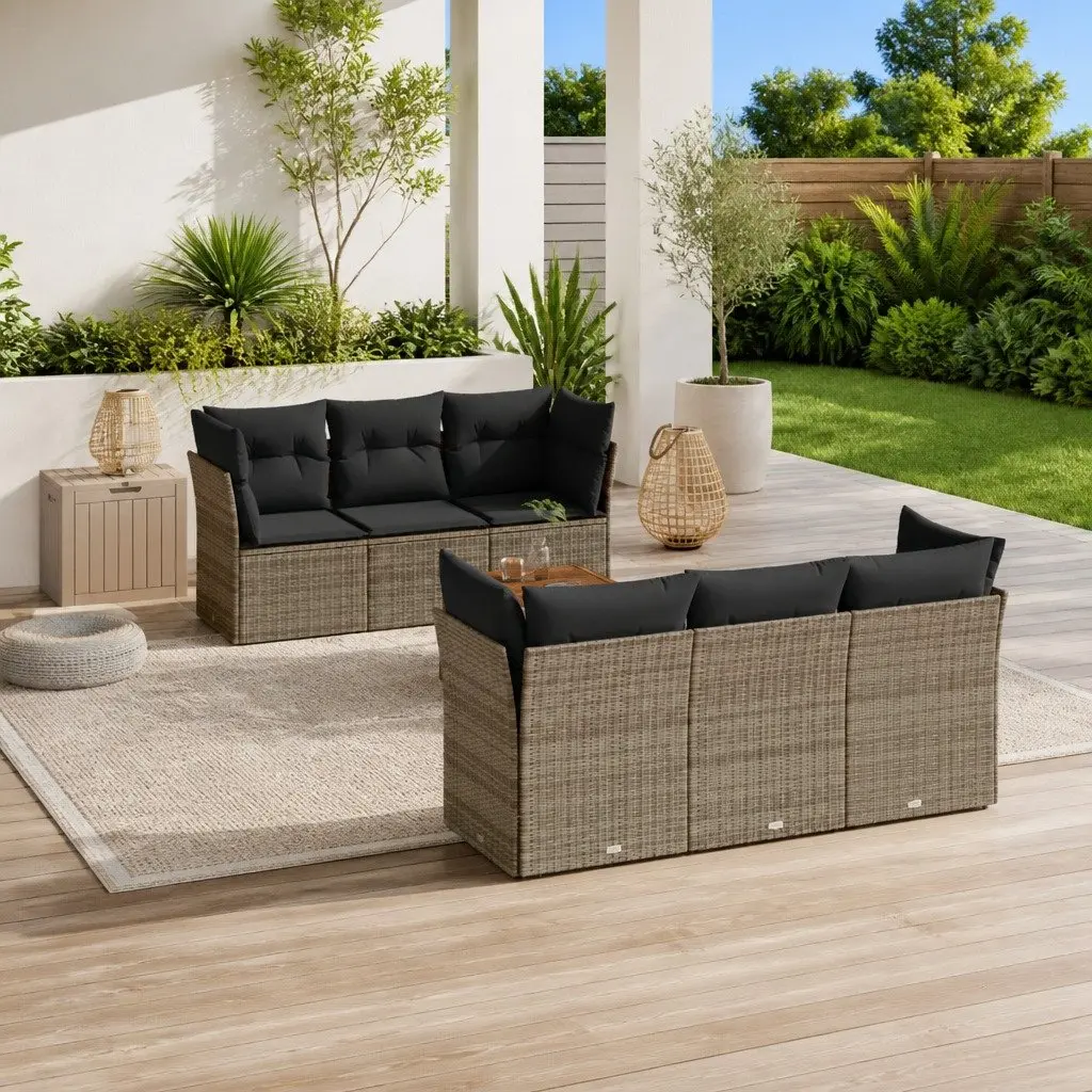7 Piece Garden Sofa Set Outdoor Patio Furniture Grey Rattan Cushions Table