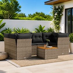 7 Piece Garden Sofa Set Grey Outdoor Furniture Patio Sectional with Cushions