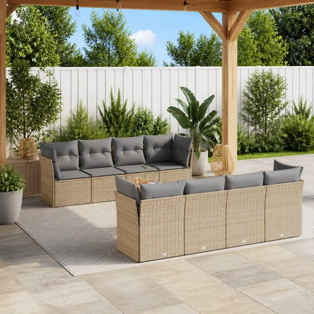 Garden Sofa Set PE Rattan 9 Piece Outdoor Furniture Modular Beige with Cushions