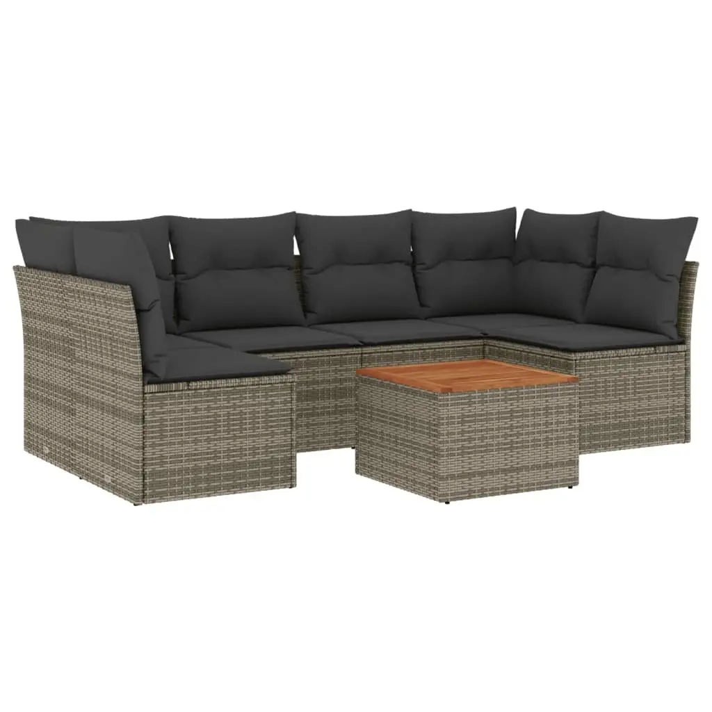 Garden Sofa Set PE Rattan 7 Piece Outdoor Patio Furniture with Cushions Grey