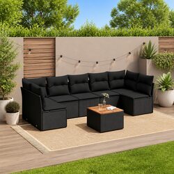Functional 8-Piece Black Rattan Garden Sofa Set