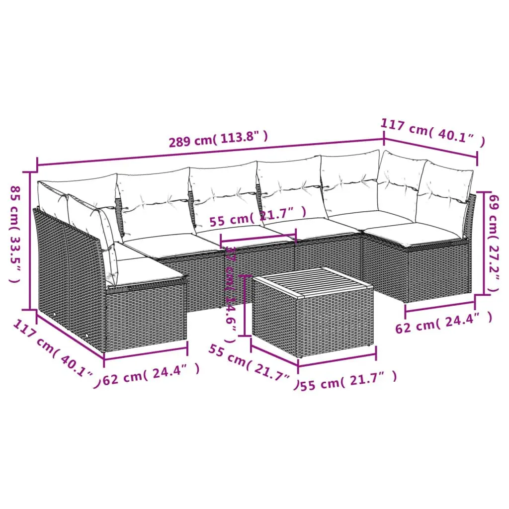 8 Piece Garden Sofa Set with Cushions Beige Outdoor Furniture Patio Lounge
