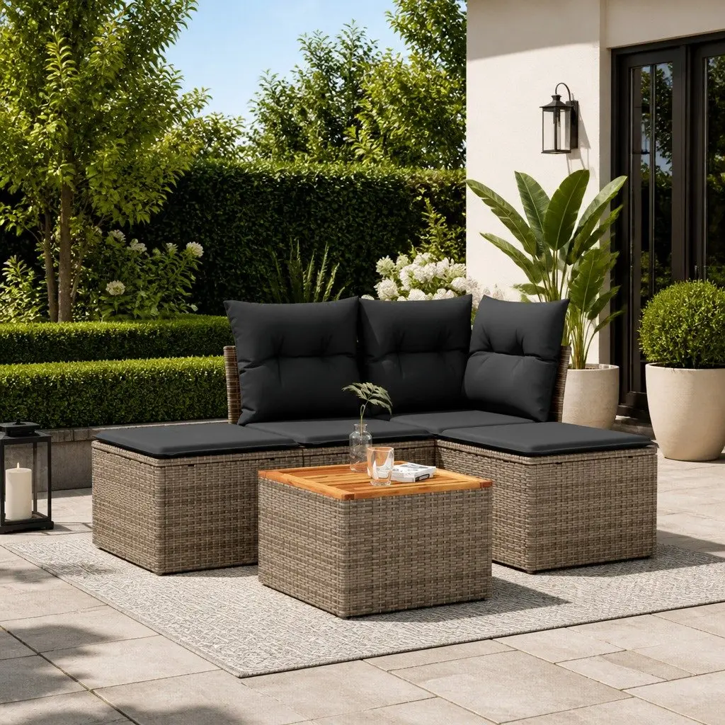 Garden Sofa Set PE Rattan 5 Piece Outdoor Furniture Sectional Grey