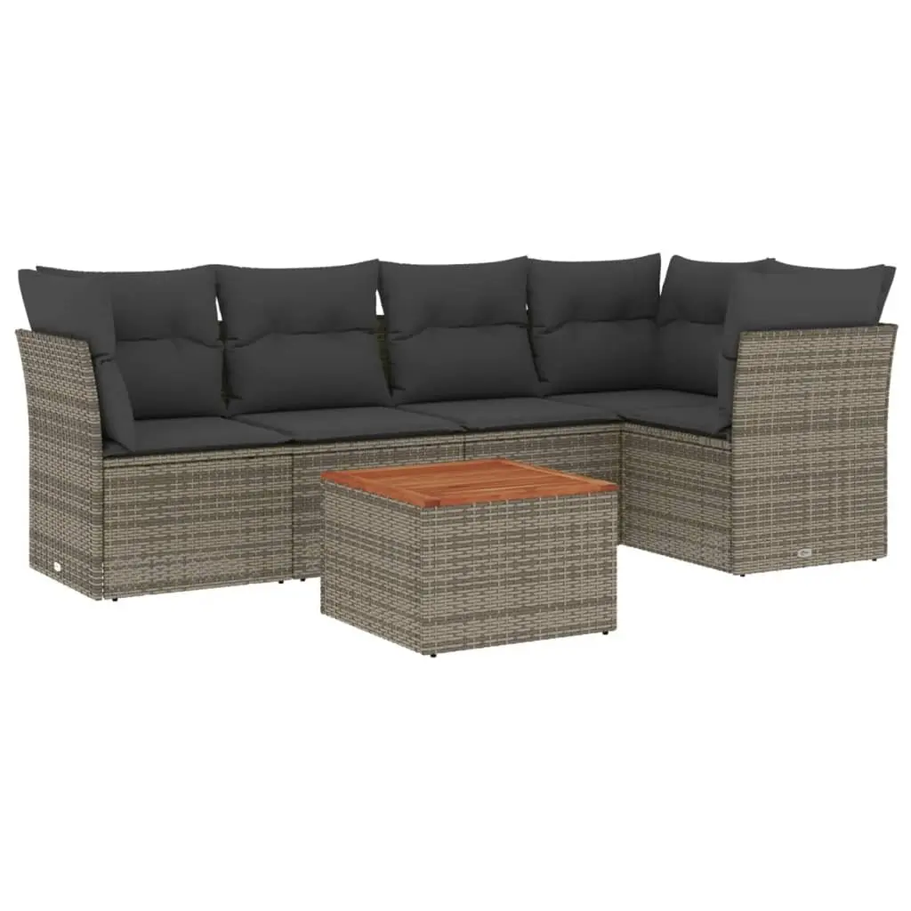 6 Piece Modular Outdoor Patio Furniture Set Grey Rattan with Cushions