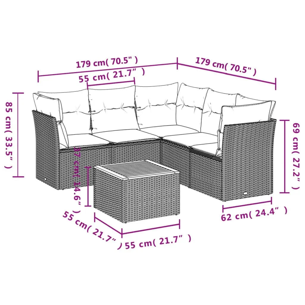 Garden Sofa Set Modular PE Rattan 6 Piece Outdoor Furniture with Cushions Beige