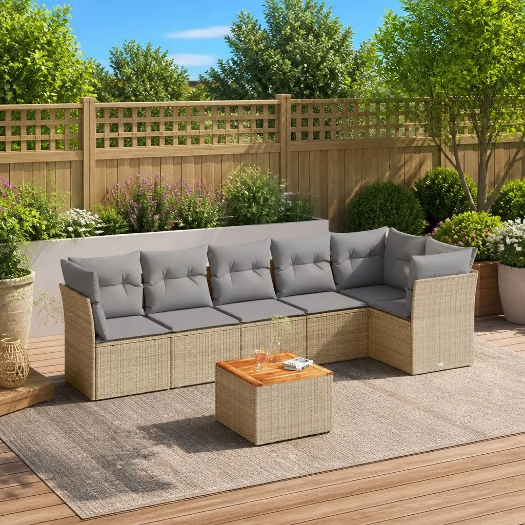 7 Piece Garden Sofa Set PE Rattan Beige Outdoor Patio Furniture Modular