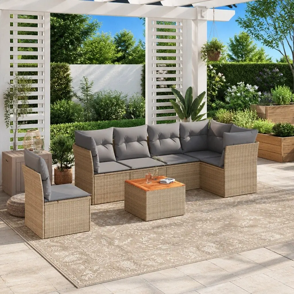 Garden Sofa Set 7 Piece Outdoor Furniture Beige Cushions Patio Sectional