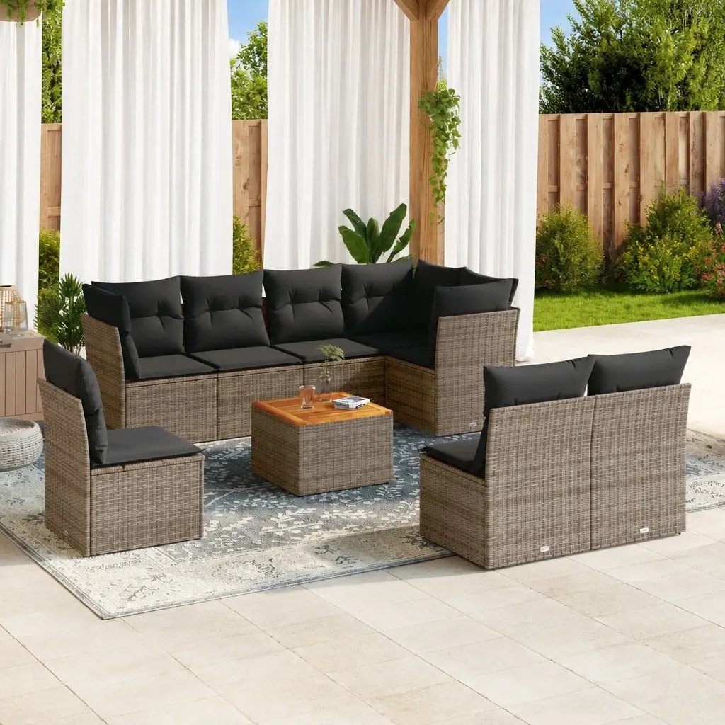 Garden Sofa Set Modular PE Rattan 9 Piece Outdoor Furniture Grey with Cushions