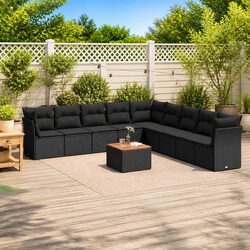 Practical 10 Piece Black Garden Sofa Set for Your Home