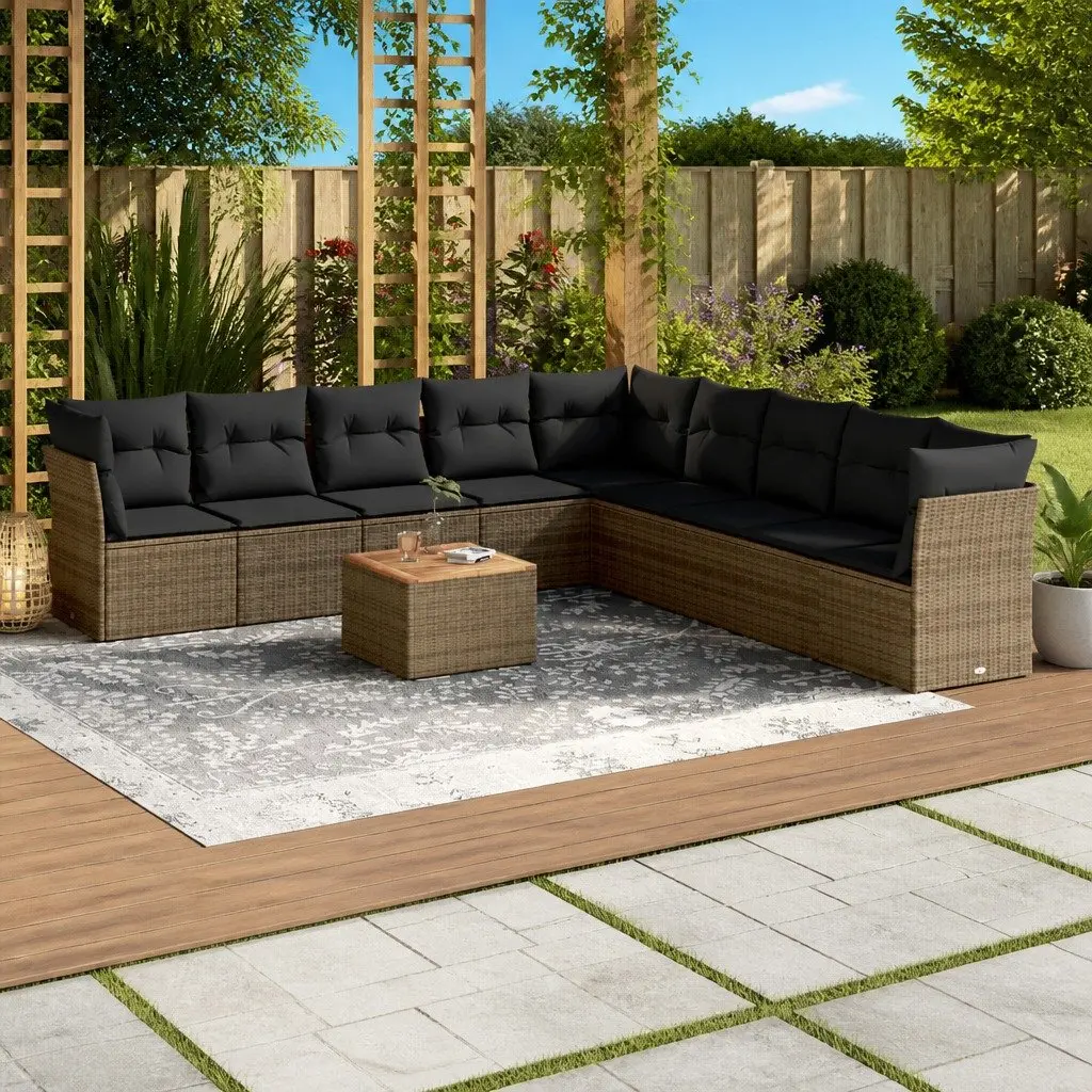 Garden Sofa Set Poly Rattan 10 Piece Modular Outdoor Furniture Grey