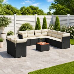 Garden Sofa Set 10 Piece Outdoor Furniture Patio Seating Black Rattan Cushions