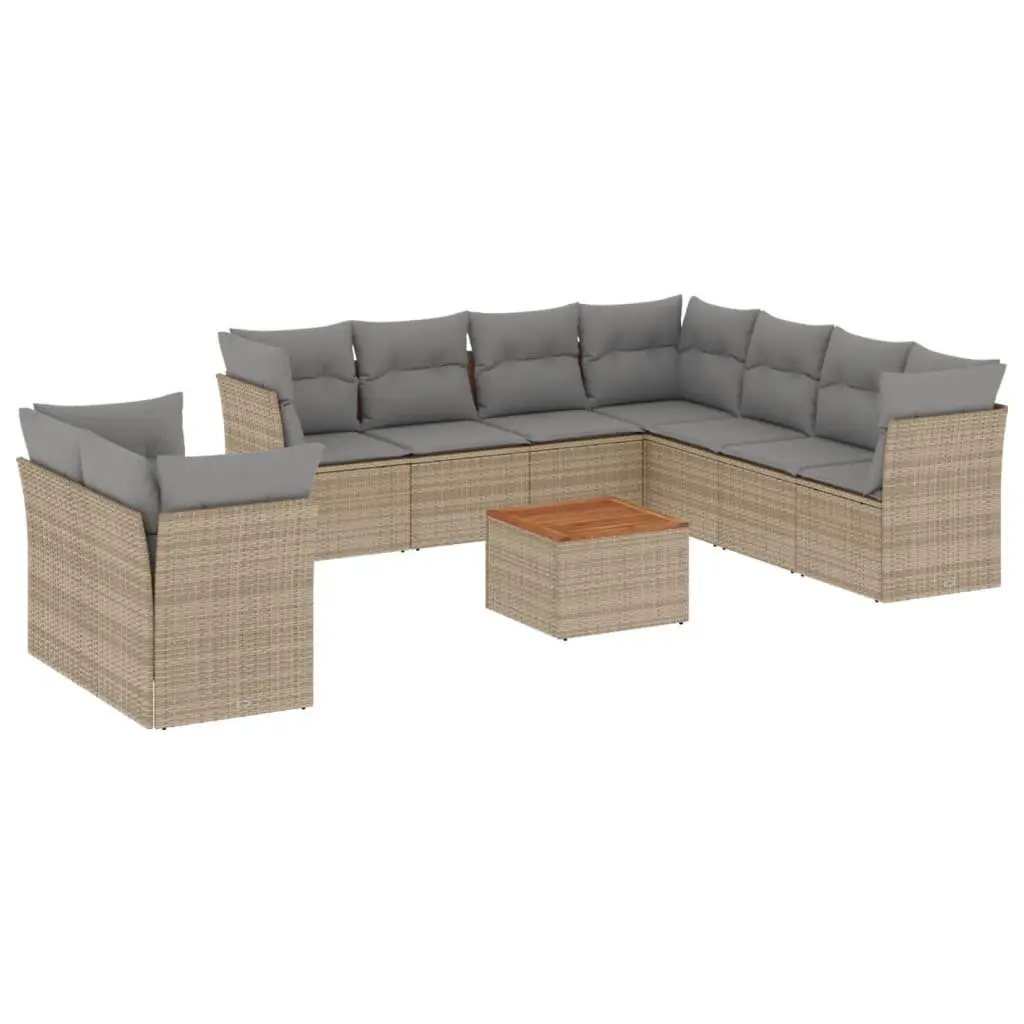 Garden Sofa Set 10 Piece Outdoor Furniture Beige Poly Rattan Patio Cushions