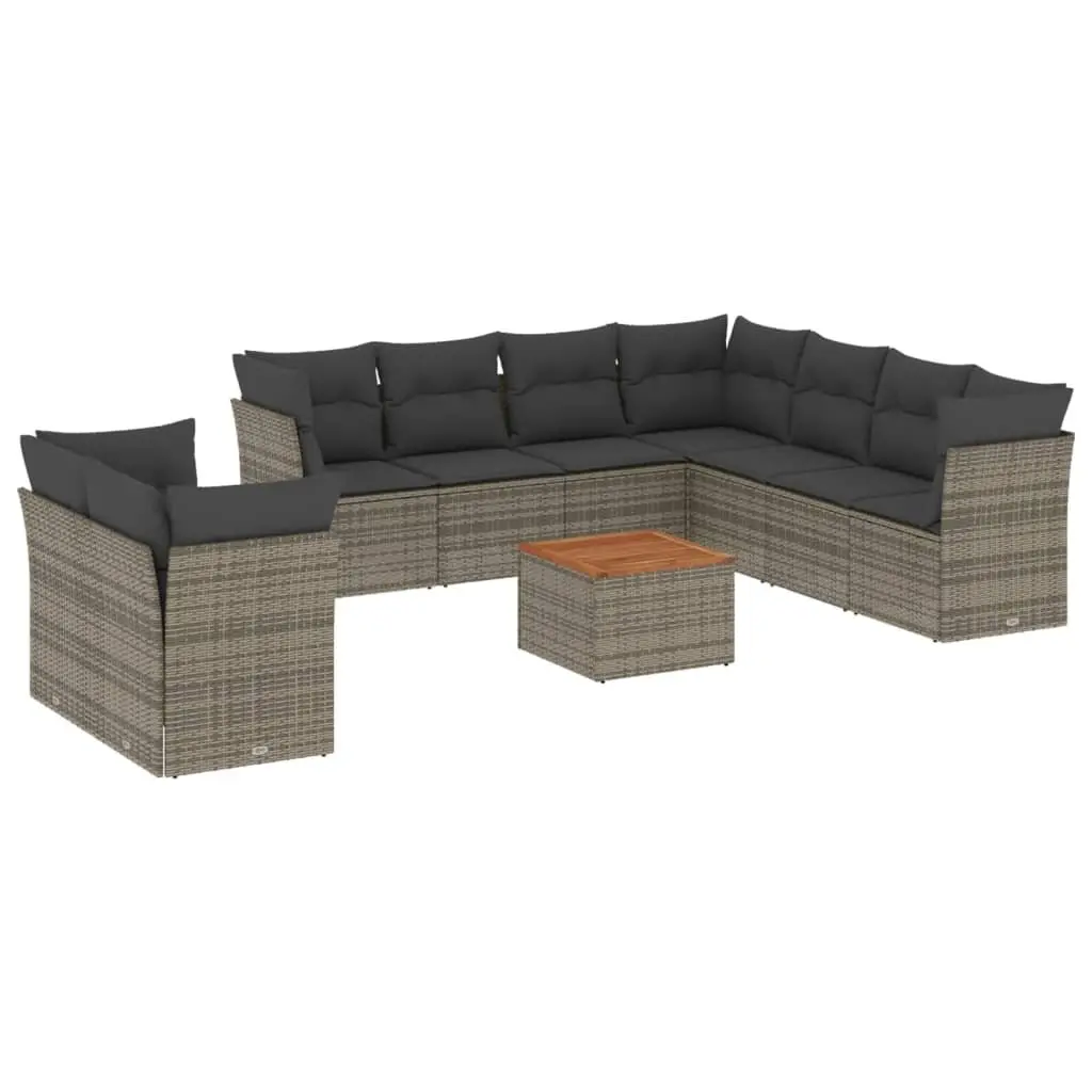 10 Piece Modular Garden Furniture Set Grey PE Rattan with Cushions Outdoor Patio