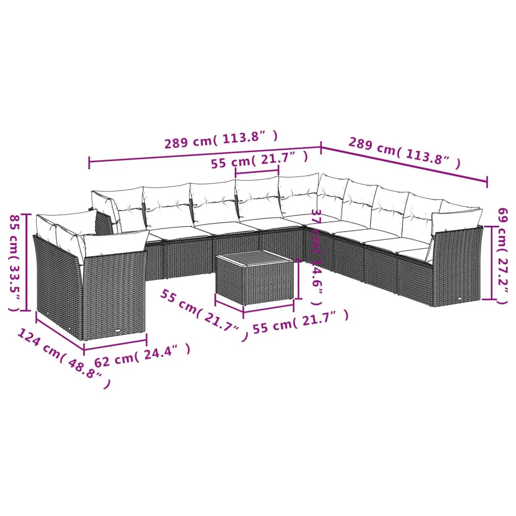 Garden Sofa Set PE Rattan Modular 12 Piece Outdoor Furniture Grey