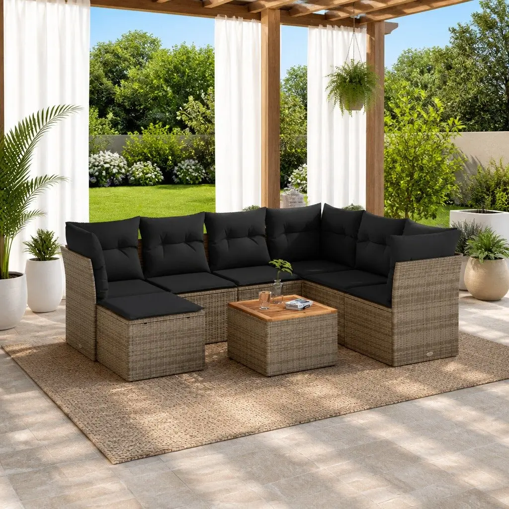 Garden Sofa Set PE Rattan Modular 8 Piece Outdoor Furniture Grey Cushions