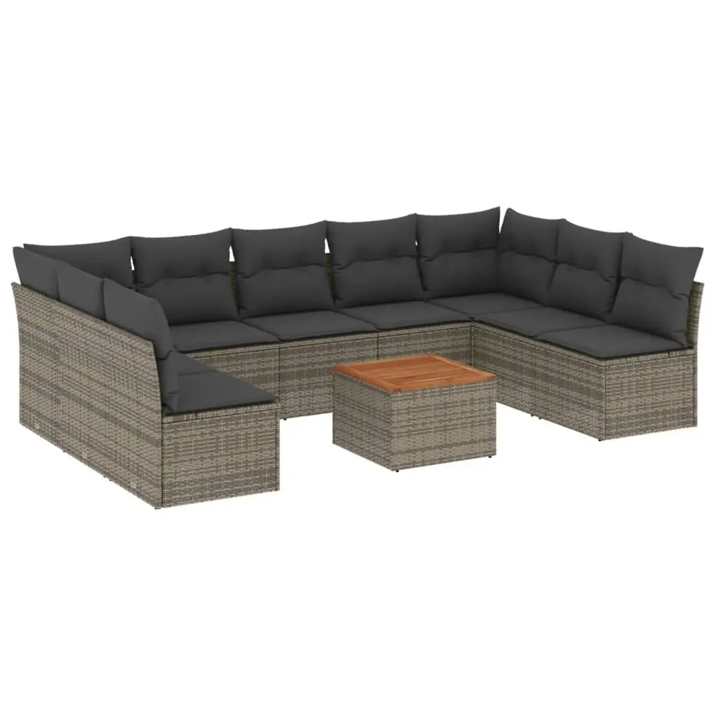 Garden Sofa Set 10 Piece Outdoor Furniture Grey Poly Rattan with Cushions Patio