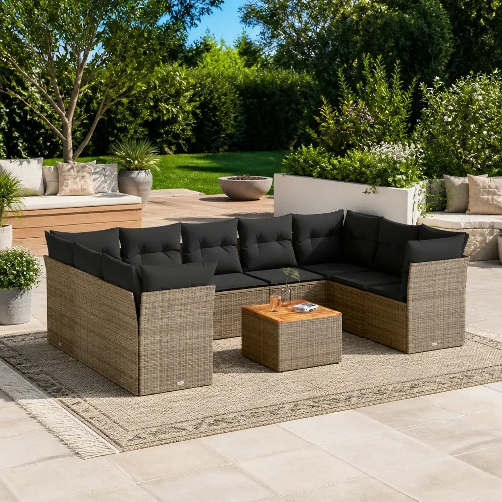 Garden Sofa Set 10 Piece Outdoor Furniture Patio Conversation Grey Rattan