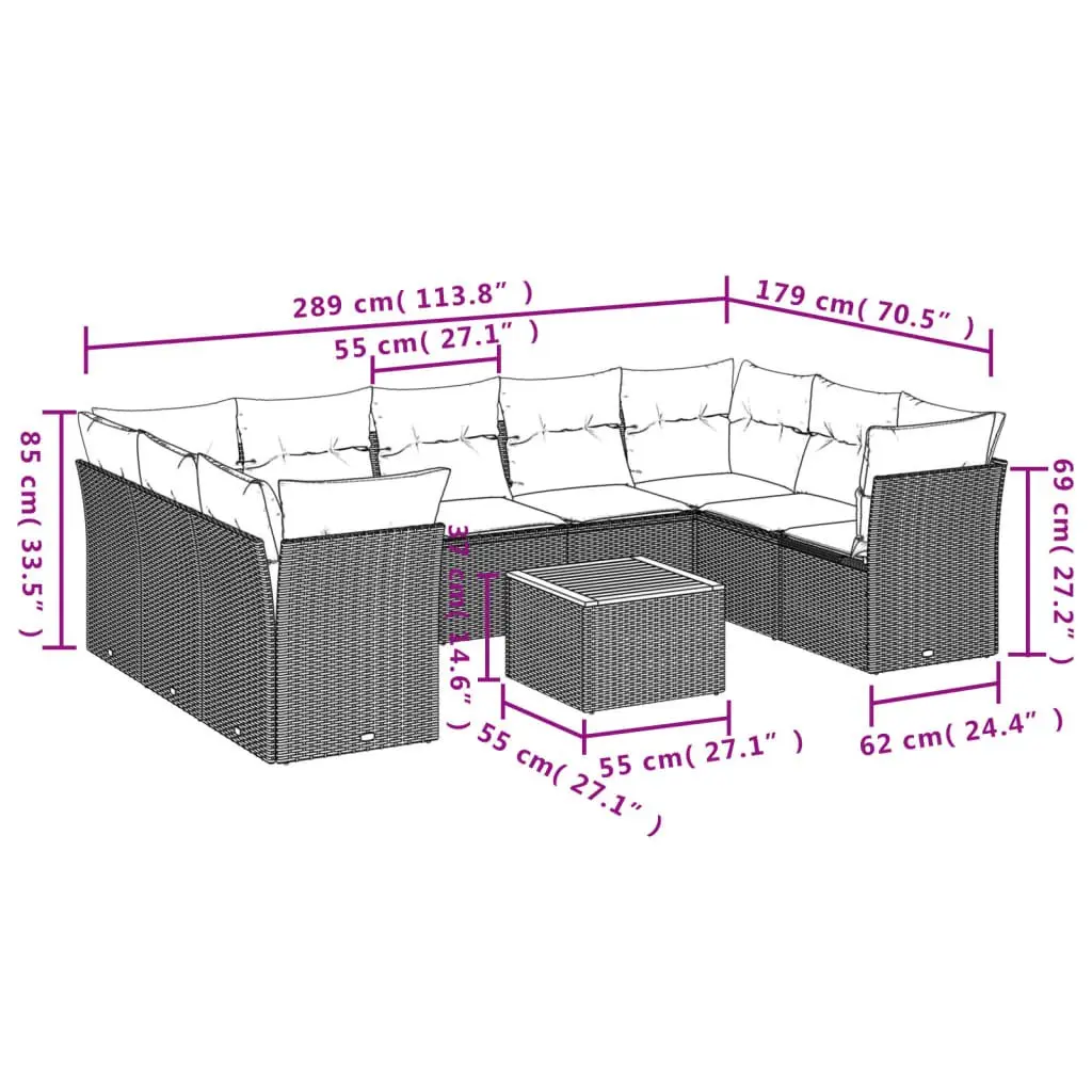 Garden Sofa Set 10 Piece Outdoor Furniture Patio Conversation Grey Rattan