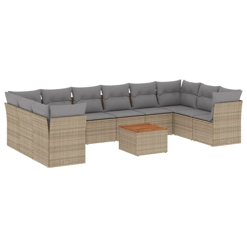 Outdoor Furniture Set 11 Piece Modular Patio Sofa Beige PE Rattan with Cushions