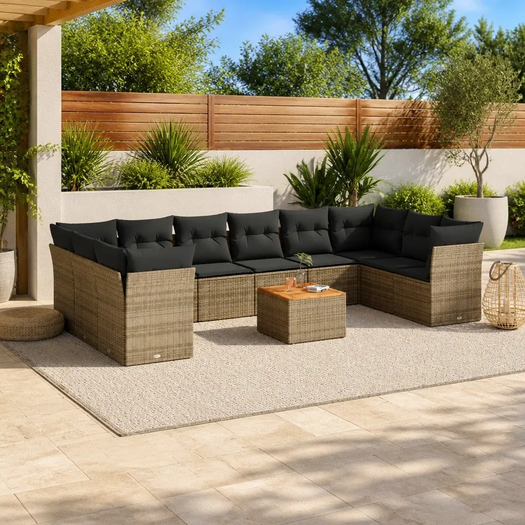 Outdoor Garden Sofa Set Poly Rattan 11 Piece Grey with Cushions