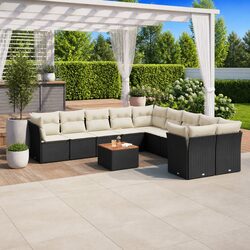 Garden Sofa Set 11 Piece Outdoor Furniture Black Poly Rattan Modular Patio