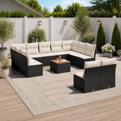 Versatile 12-Piece Black Rattan Outdoor Sofa Set