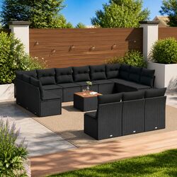 Versatile 14 Piece Black Modular Sofa Set for Outdoor Use