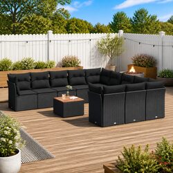 Functional 12 Piece Black Outdoor Sofa Set for Every Patio