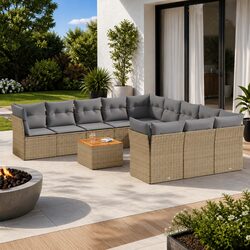 Outdoor Garden Sofa Set 12 Piece Beige Poly Rattan Modular Patio Furniture with