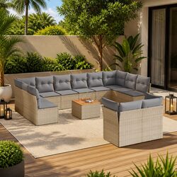 Versatile 13-Piece Garden Sofa Set - Beige Poly Rattan