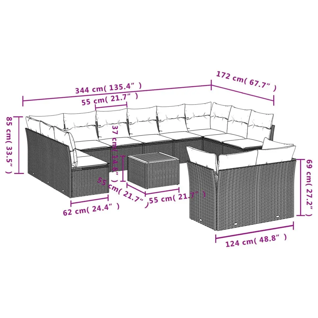 Garden Sofa Set 13 Piece Outdoor Furniture Beige Poly Rattan with Cushions Patio