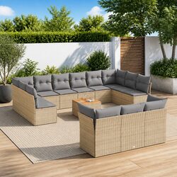 Garden Sofa Set 14 Piece Outdoor Furniture Modular Patio Beige with Cushions