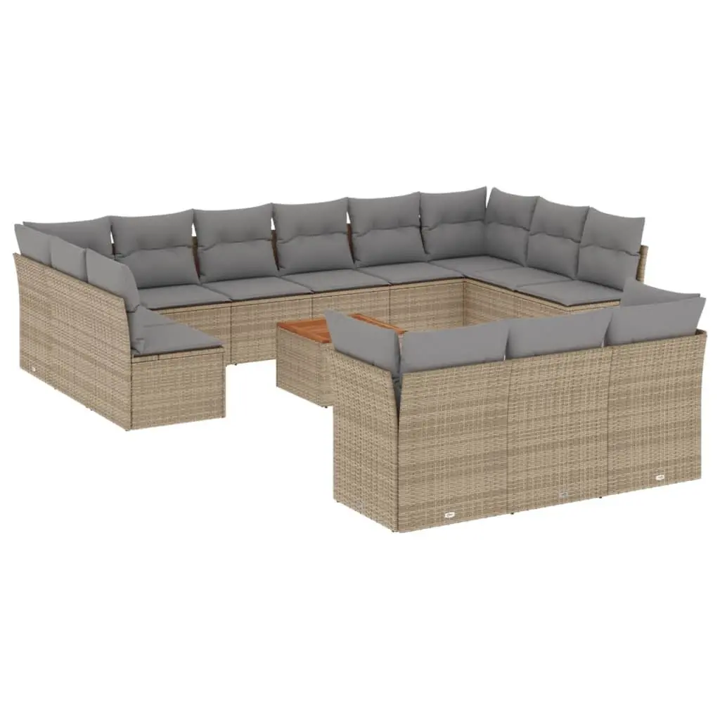 Garden Sofa Set 14 Piece Outdoor Furniture Modular Patio Beige with Cushions