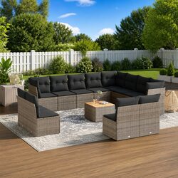 Garden Sofa Set 13 Piece Outdoor Furniture Patio Seating Grey with Cushions