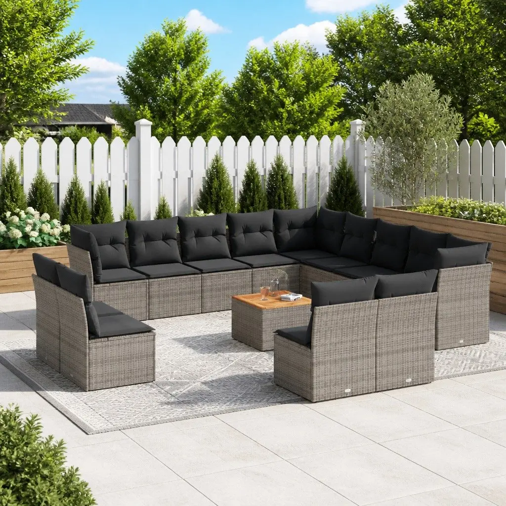 Garden Sofa Set PE Rattan Modular 14 Piece Grey with Cushions
