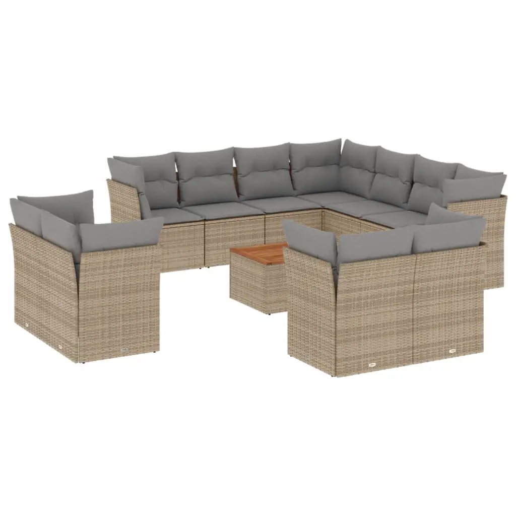 Outdoor Garden Sofa Set 12 Piece Patio Furniture Poly Rattan Beige Cushions