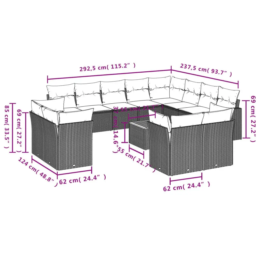 Garden Sofa Set 13 Piece Outdoor Furniture Patio Grey Modular Seating with