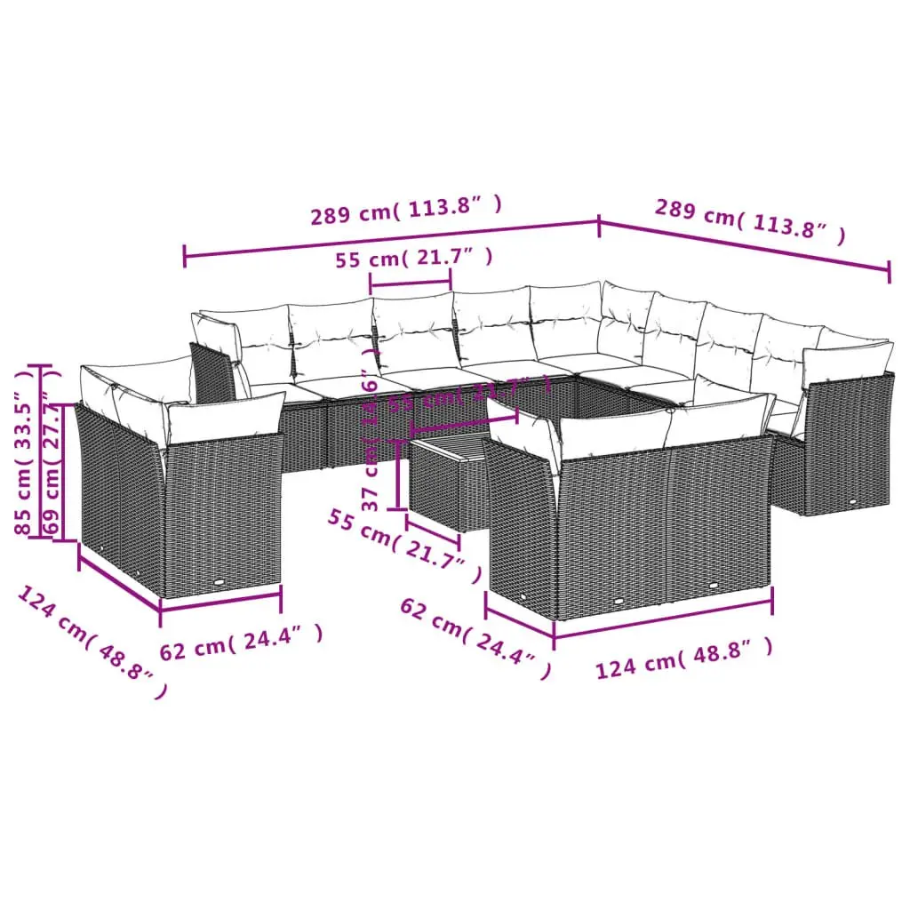 Garden Sofa Set PE Rattan 14 Piece Outdoor Furniture Beige Patio Lounge