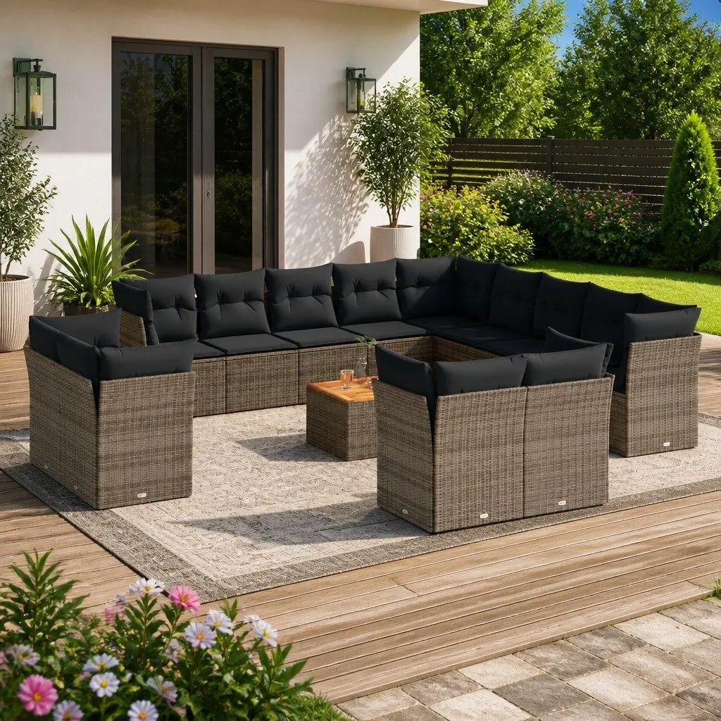 Garden Sofa Set Modular PE Rattan 14 Piece Outdoor Furniture Grey Patio Lounge